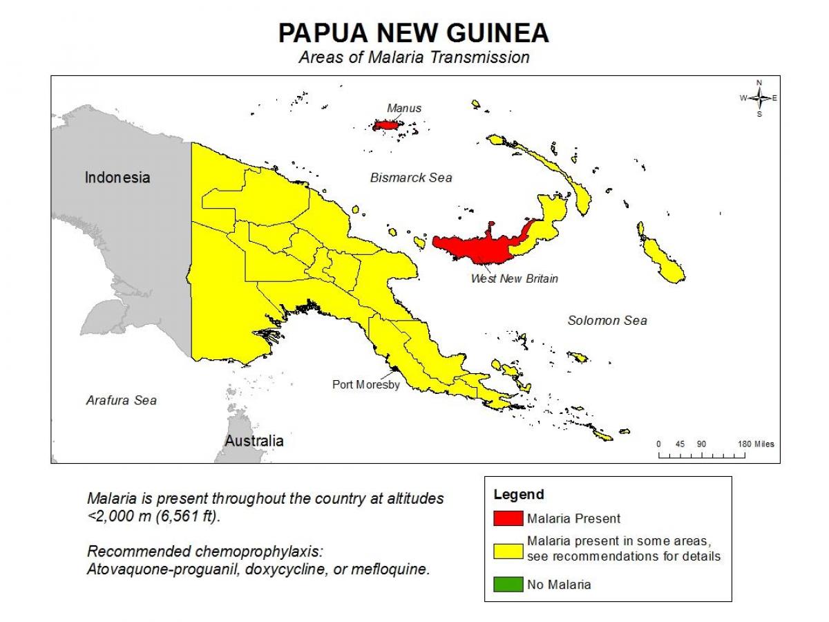 kart Papua-Yeni Qvineya малярию